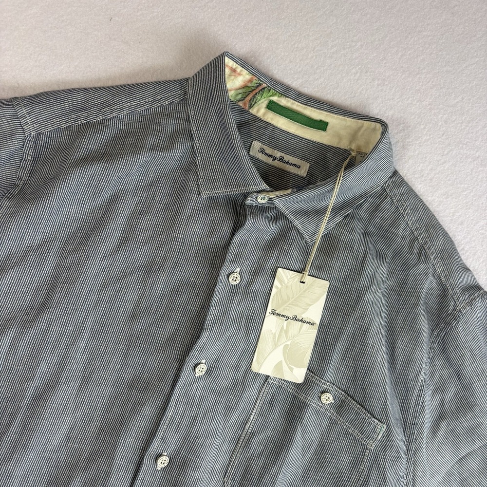 Tommy Bahama XL Short Sleeve Line in the Sand Striped Shirt Blue MSRP $115 NWT